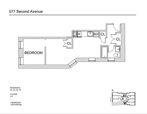 Floor plan for studio, 1 bath, 338 sqft